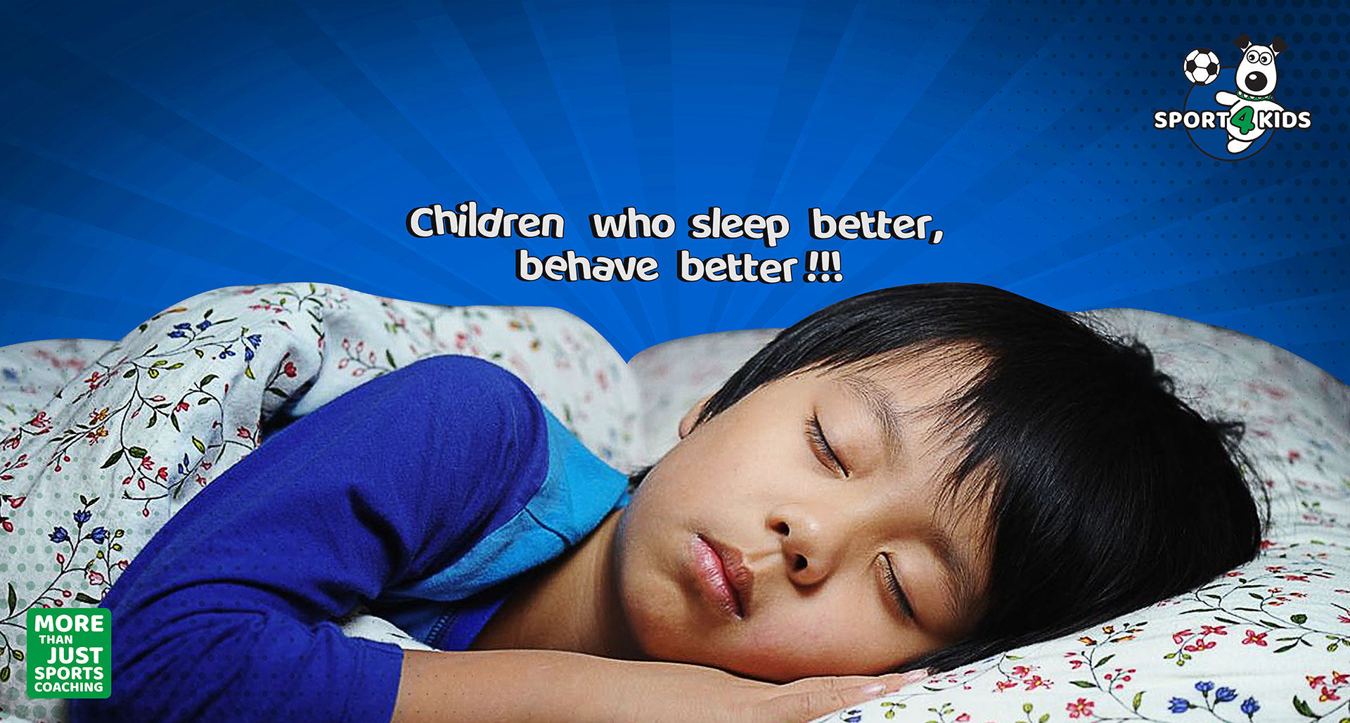 A peaceful child sleeping soundly tucked under a blue blanket after a long day of physical play.